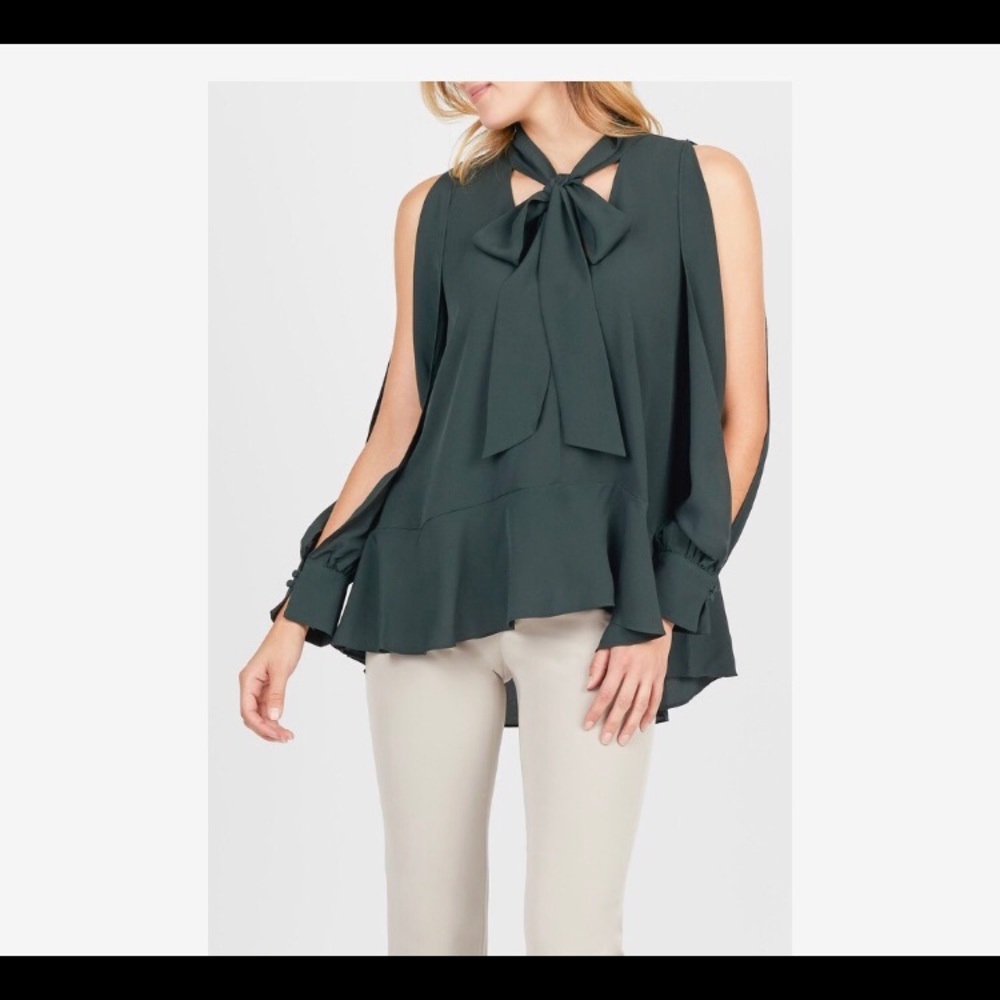 French Connection Crepe Cold Shoulder Tie Neck Top